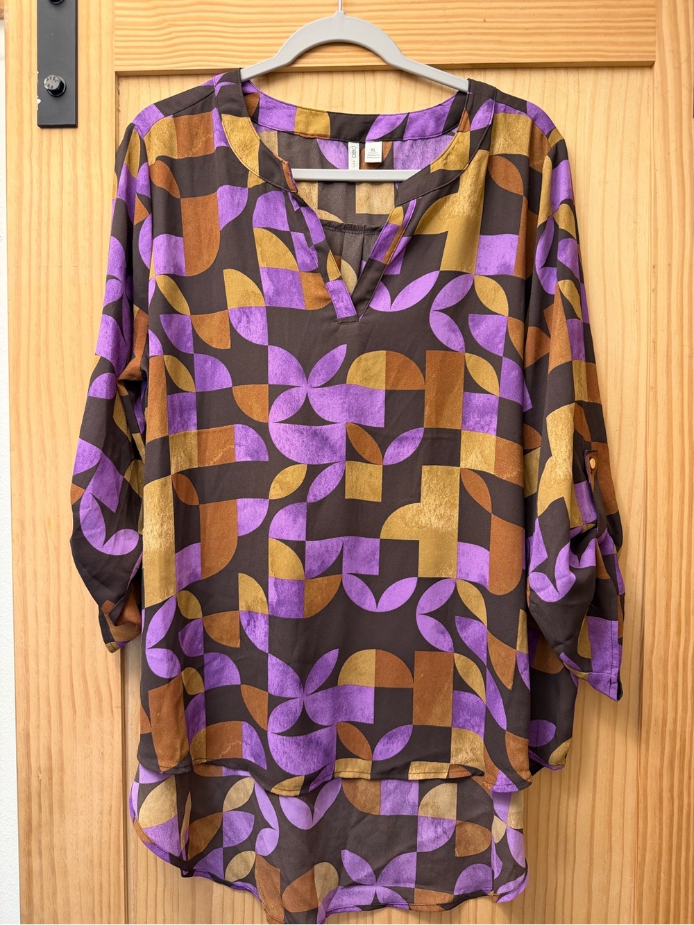 Cato Purple and Gold Geometric V-Neck Tunic